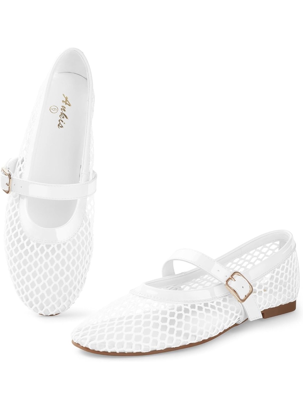 White Mesh Mary Jane Flats